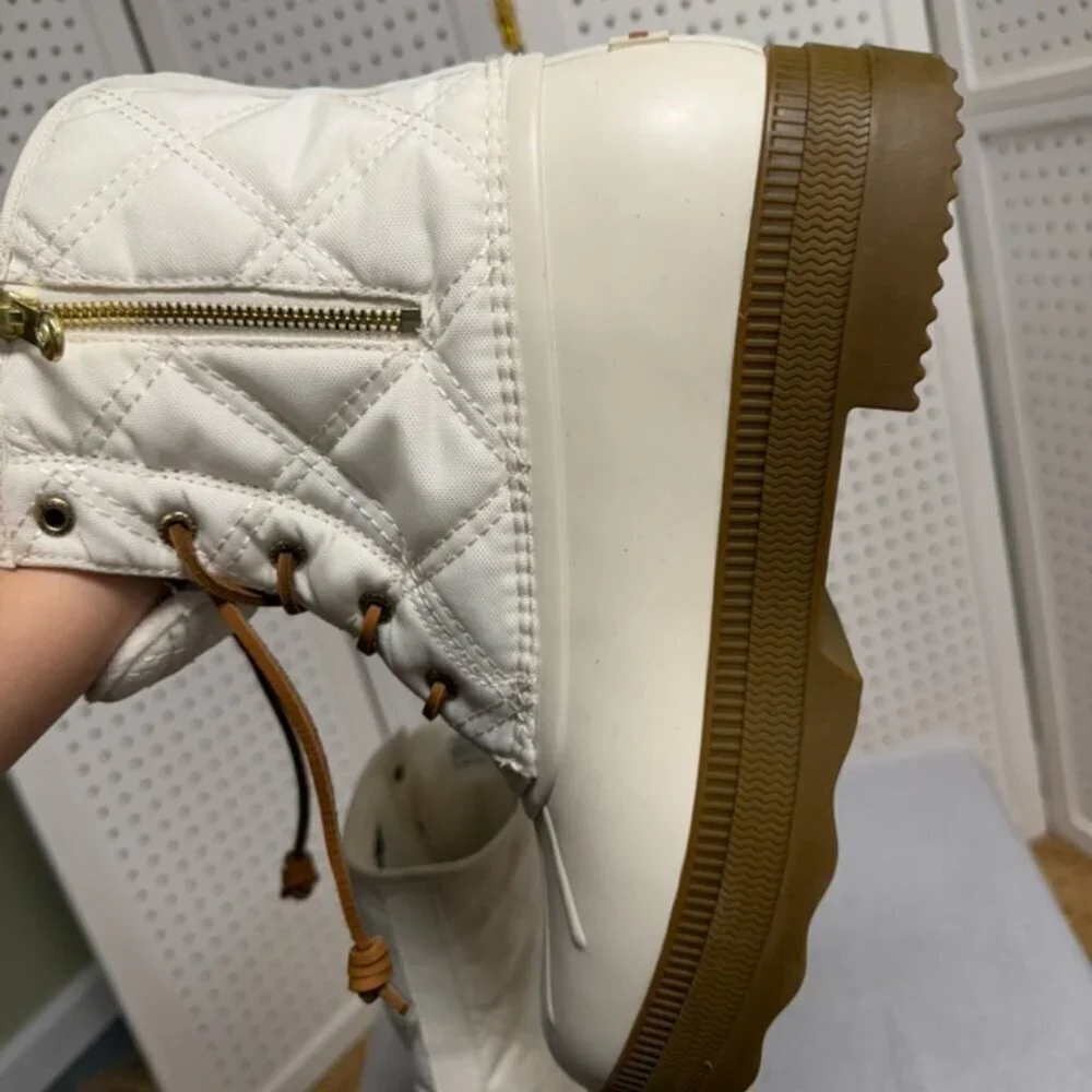 Sperry Saltwater 2.0 Waterproof Duck Boot Womens 12 White Brown Warm Worker Shoe